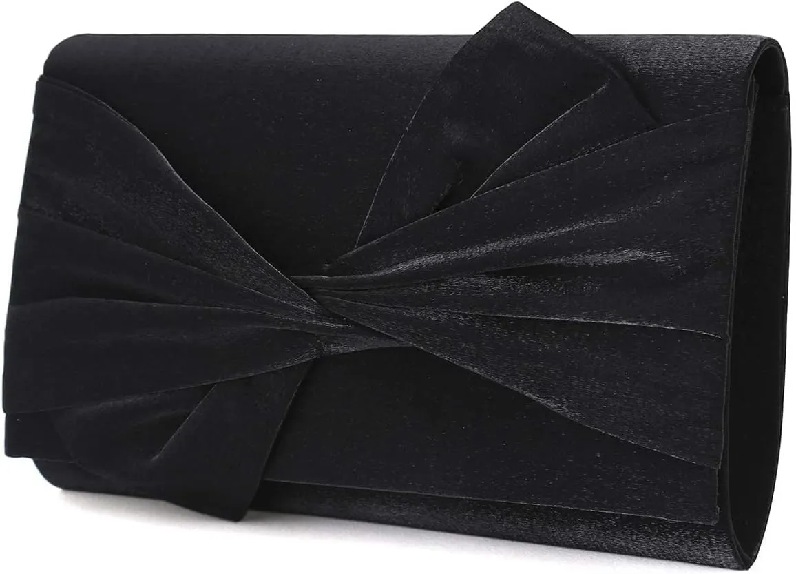 Satin Evening Bag Bow Flap Clutch Purse for Women Formal Party/Prom/Wedding