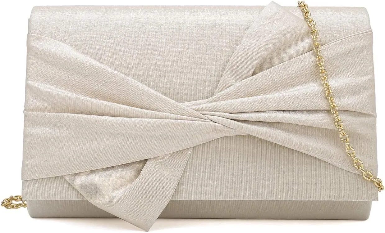 Satin Evening Bag Bow Flap Clutch Purse for Women Formal Party/Prom/Wedding