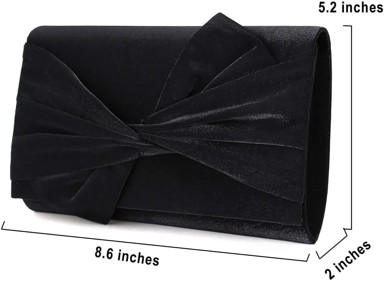 Satin Evening Bag Bow Flap Clutch Purse for Women Formal Party/Prom/Wedding