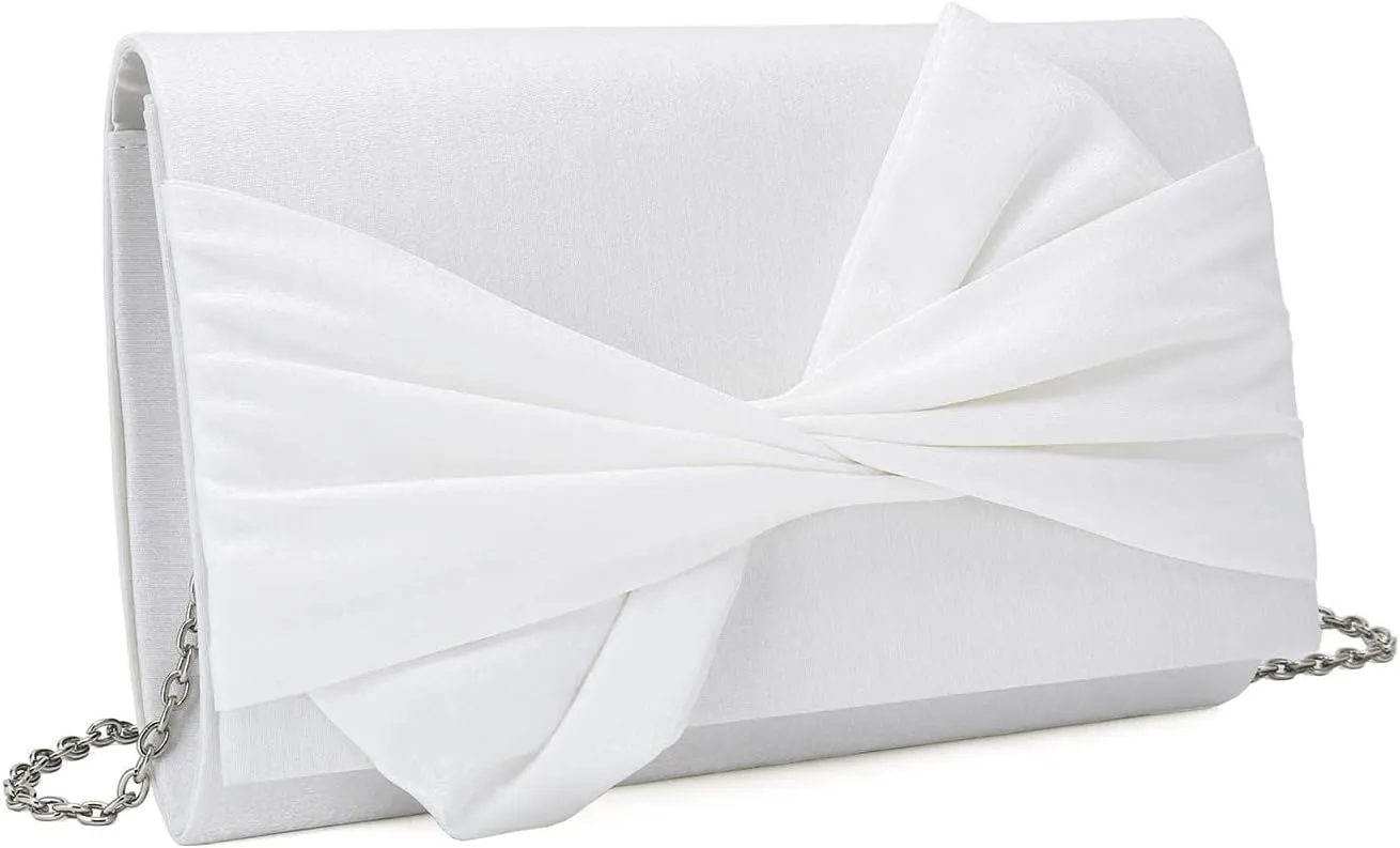 Satin Evening Bag Bow Flap Clutch Purse for Women Formal Party/Prom/Wedding