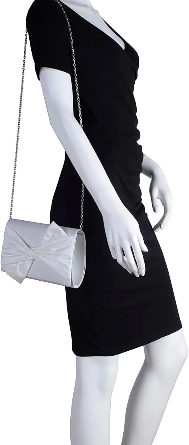 Satin Evening Bag Bow Flap Clutch Purse for Women Formal Party/Prom/Wedding
