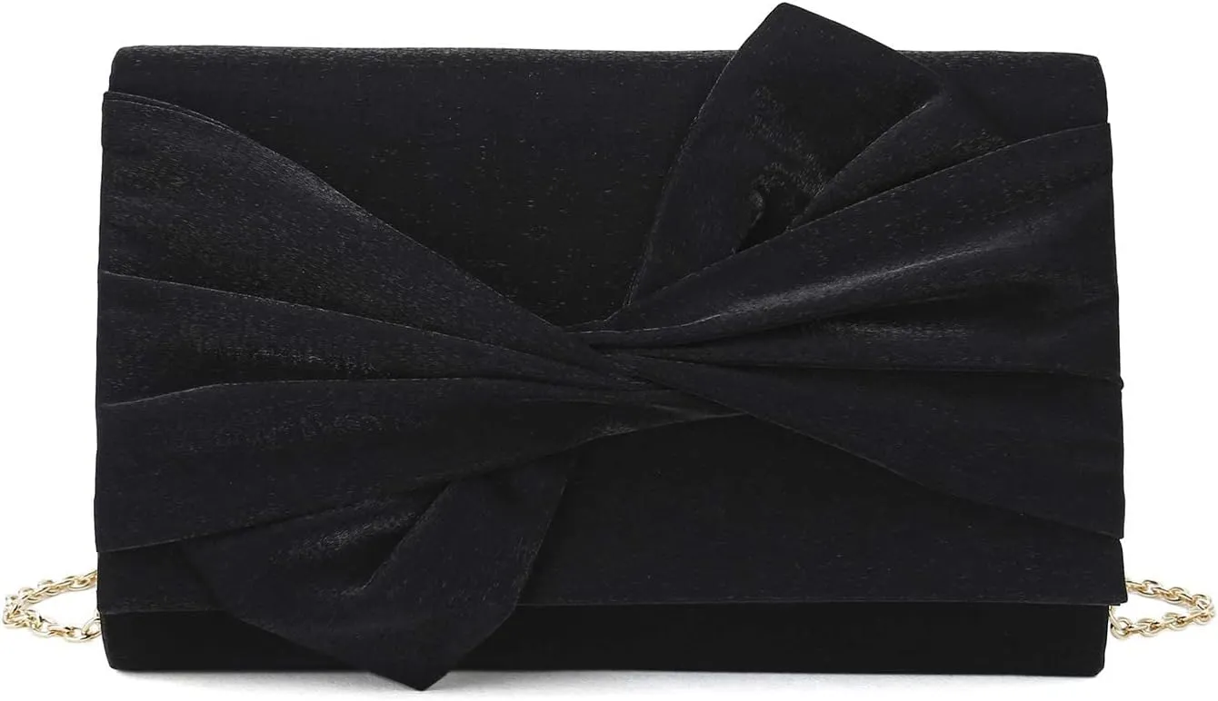 Satin Evening Bag Bow Flap Clutch Purse for Women Formal Party/Prom/Wedding