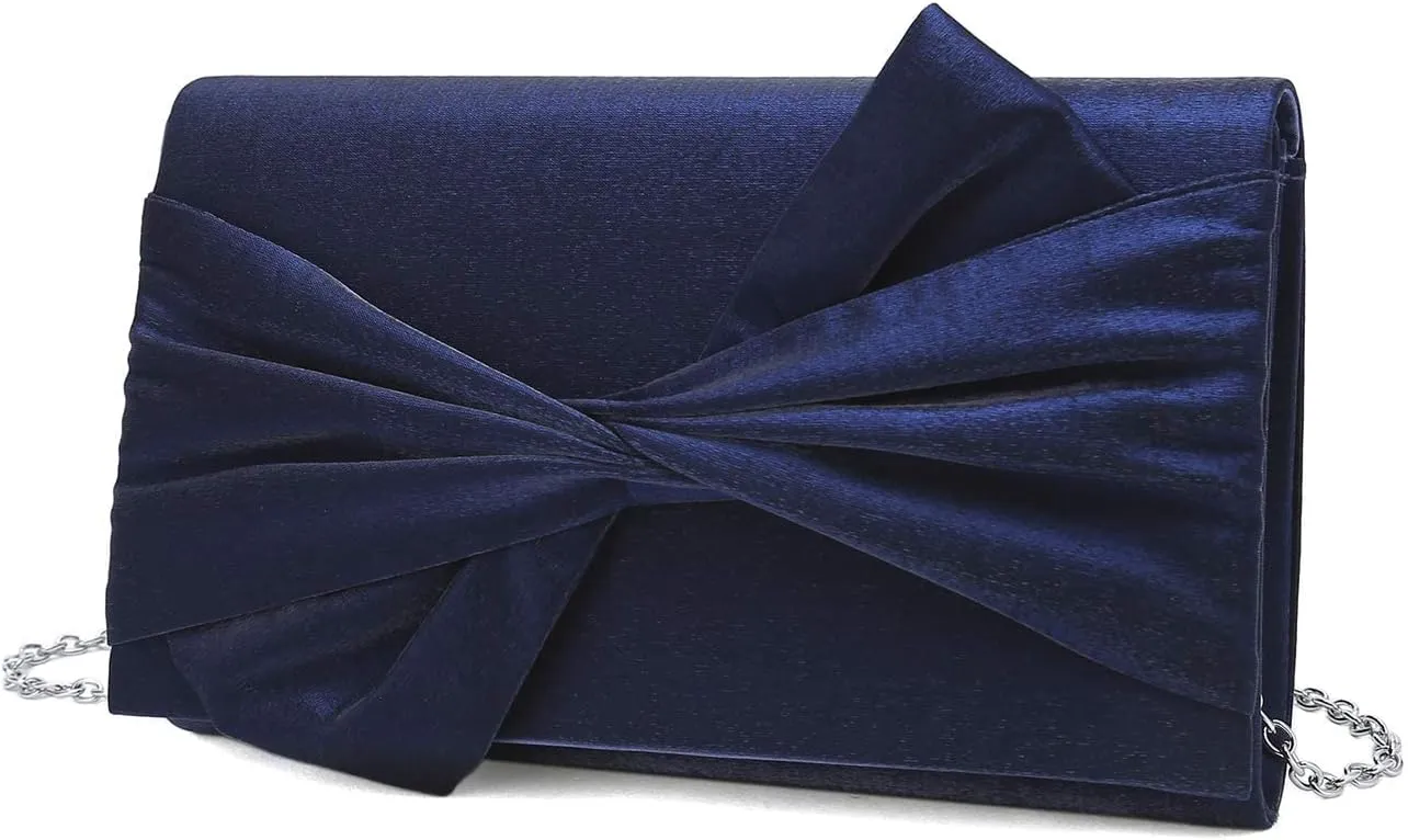 Satin Evening Bag Bow Flap Clutch Purse for Women Formal Party/Prom/Wedding