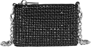 Sequin Evening Clutch Bag Small and Light Purses for Women Fashion Mini Crossbody Bag Rhinestone Casual Party Evening Bag Exquisite Mini Purse for PartyCocktail(Black)