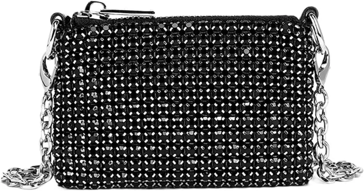 Sequin Evening Clutch Bag Small and Light Purses for Women Fashion Mini Crossbody Bag Rhinestone Casual Party Evening Bag Exquisite Mini Purse for PartyCocktail(Black)