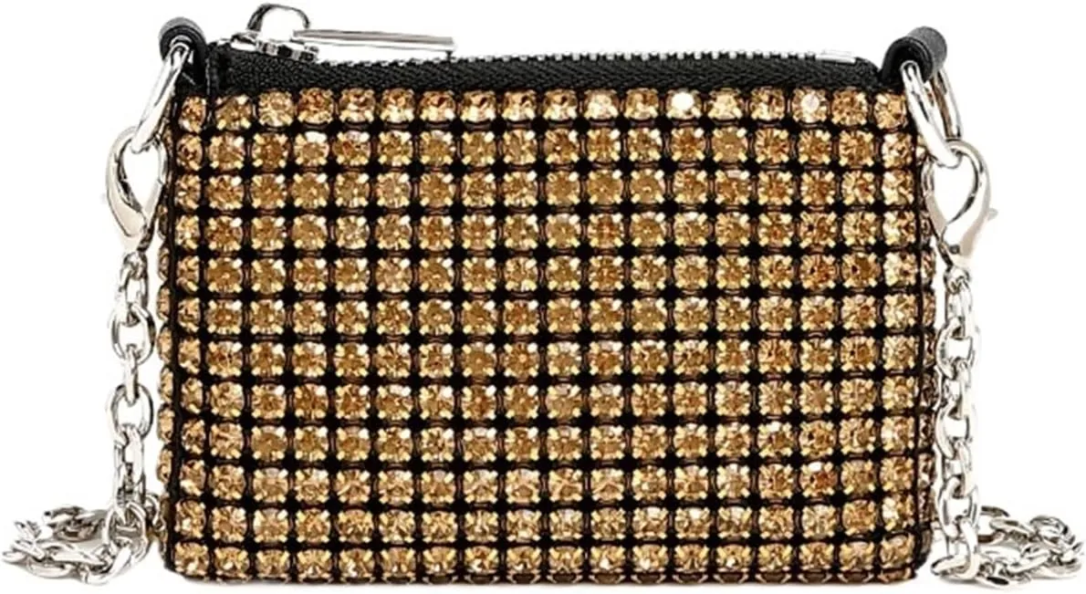 Sequin Evening Clutch Bag Small and Light Purses for Women Fashion Mini Crossbody Bag Rhinestone Casual Party Evening Bag Exquisite Mini Purse for PartyCocktail(Gold)