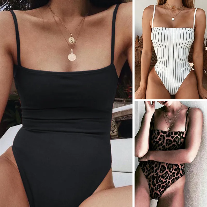 Sexy Reversible Leopard/Solid/Stripe Bandeau One-Piece swimsuit
