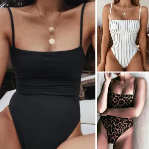 Sexy Reversible Leopard/Solid/Stripe Bandeau One-Piece swimsuit