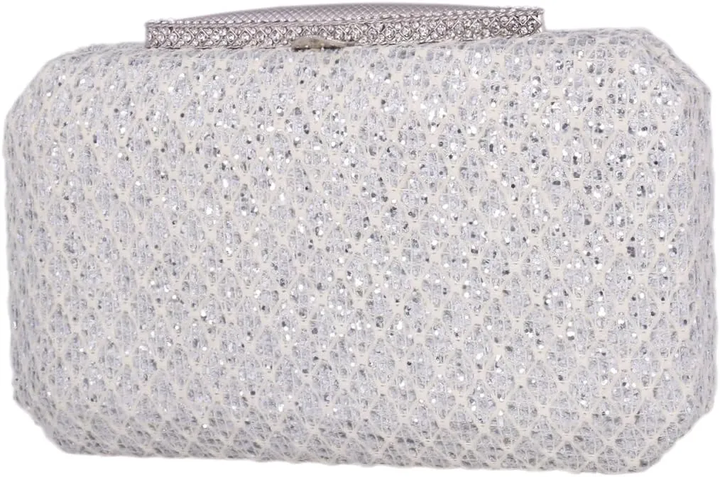 Shimmering Silver Diamante Encrusted Evening bag Clutch Purse Party Bridal Bag
