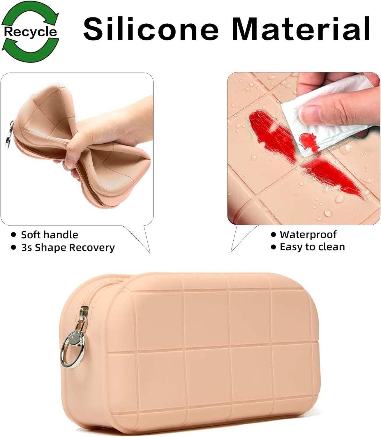 Silicone Makeup Bag Travel Cosmetic Bag Stuff Bag Makeup Pouch Cute Makeup Organizer Versatile Zipper Pouch for Women (Khaki)