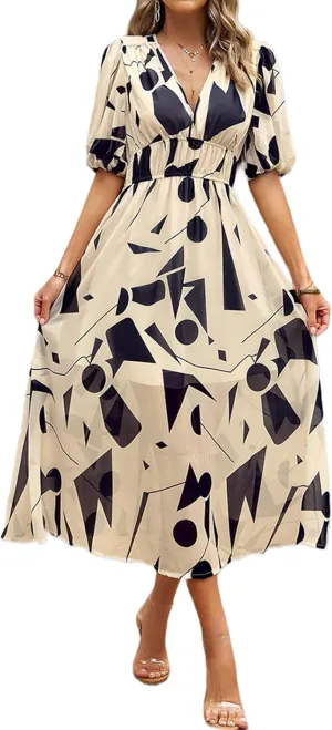 Sister Amy Women's Boho Floral Print Square Neck Beach Party Flowy Ruffle Midi Dress