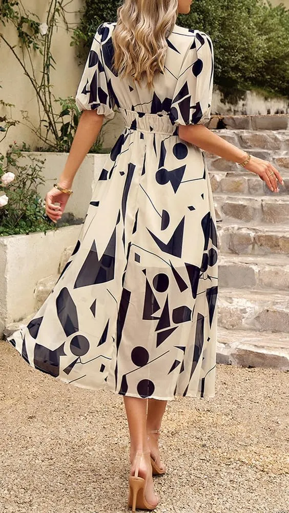 Sister Amy Women's Boho Floral Print Square Neck Beach Party Flowy Ruffle Midi Dress