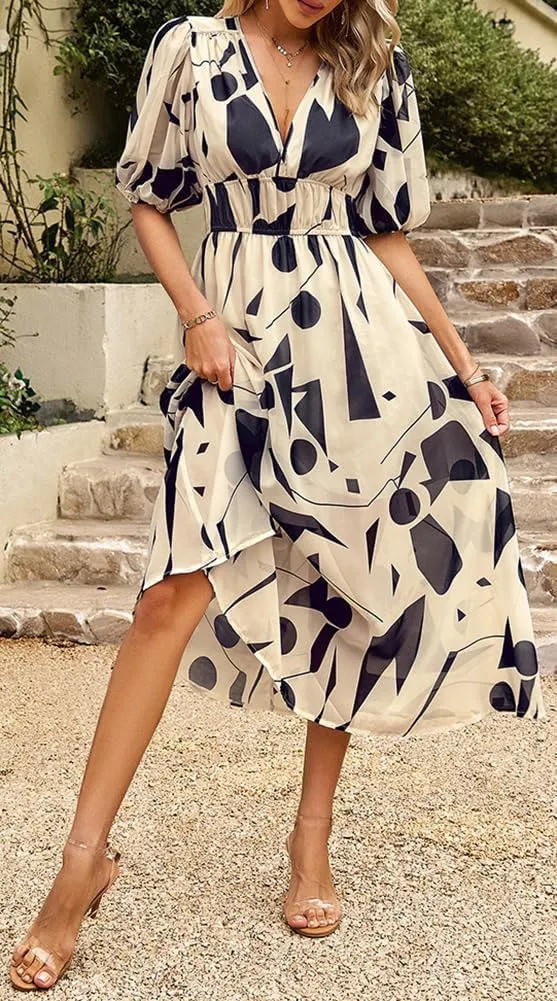 Sister Amy Women's Boho Floral Print Square Neck Beach Party Flowy Ruffle Midi Dress