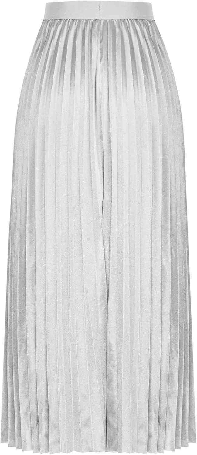 Skirt for Women Elastic Versatile High Waisted A-Line Satin Pleated Long Skirts Ladies Business Work Elegant Skirts