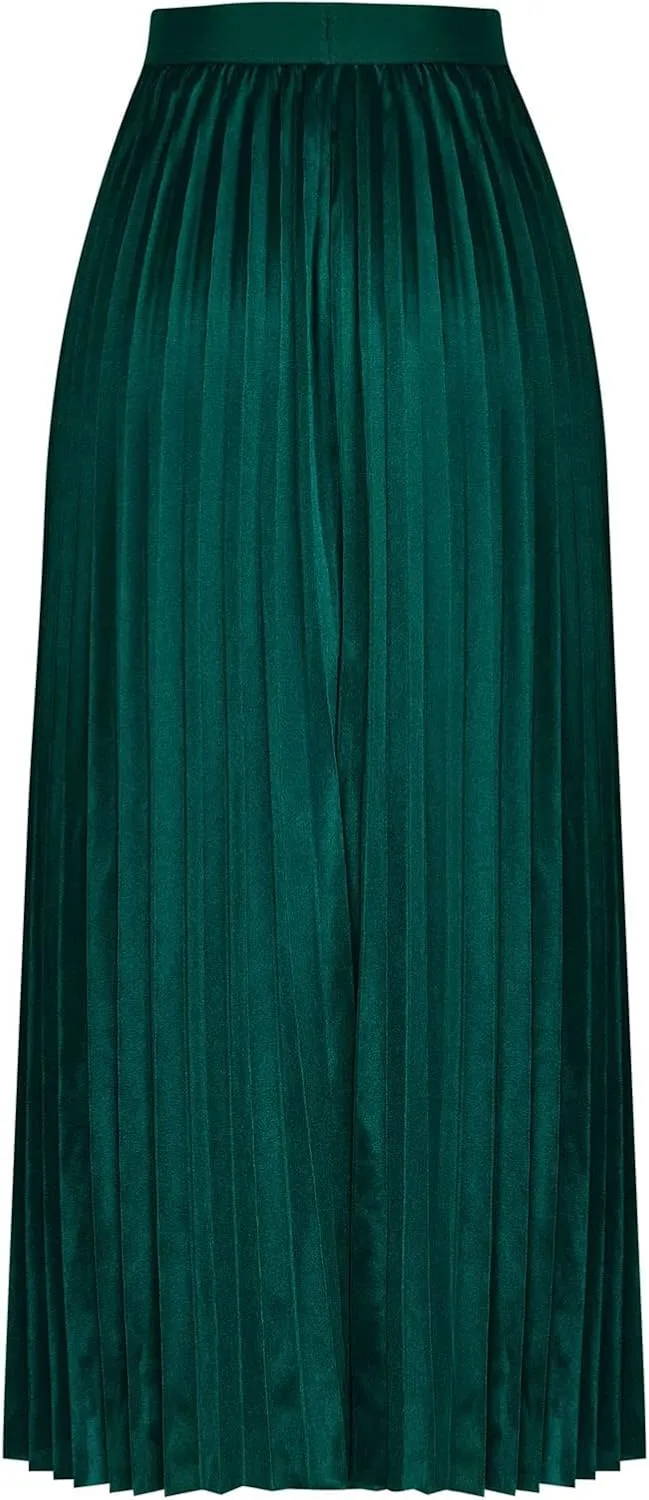 Skirt for Women Elastic Versatile High Waisted A-Line Satin Pleated Long Skirts Ladies Business Work Elegant Skirts
