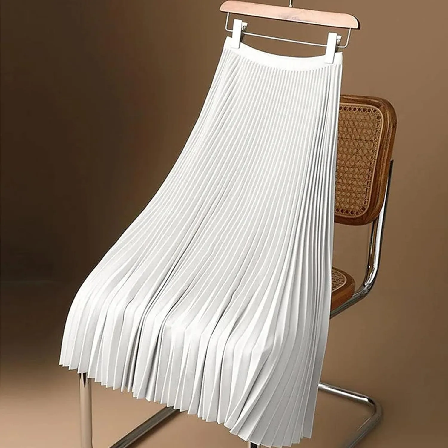 Skirt for Women Elastic Versatile High Waisted A-Line Satin Pleated Long Skirts Ladies Business Work Elegant Skirts