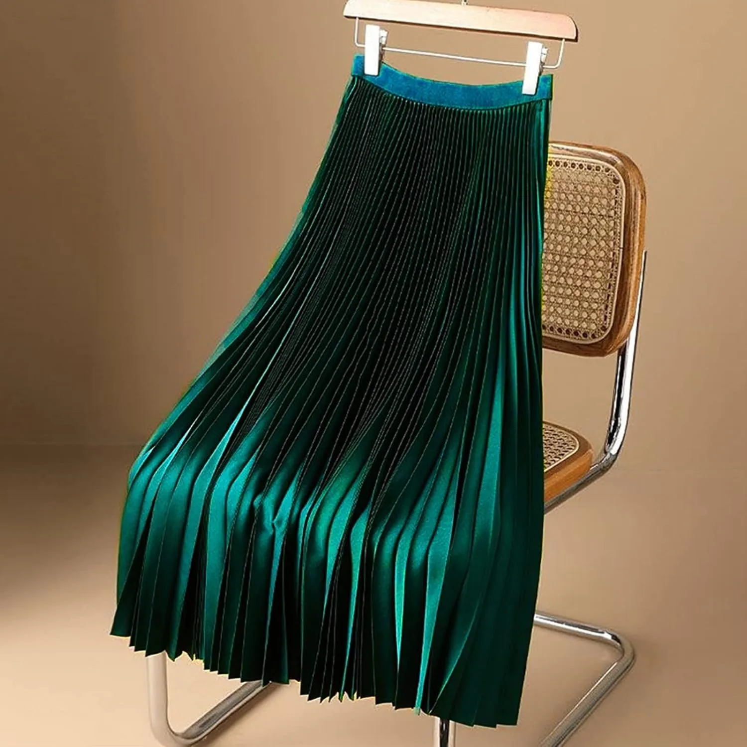 Skirt for Women Elastic Versatile High Waisted A-Line Satin Pleated Long Skirts Ladies Business Work Elegant Skirts