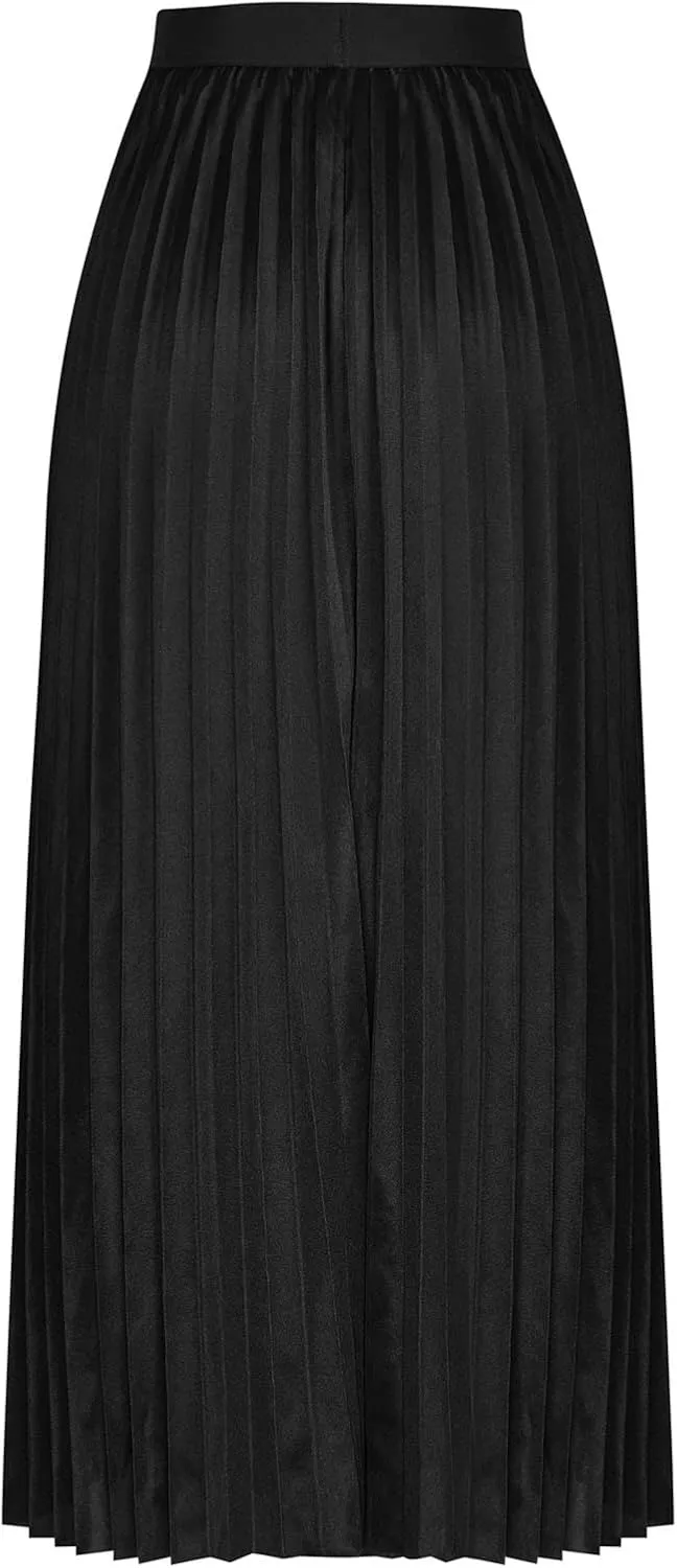 Skirt for Women Elastic Versatile High Waisted A-Line Satin Pleated Long Skirts Ladies Business Work Elegant Skirts