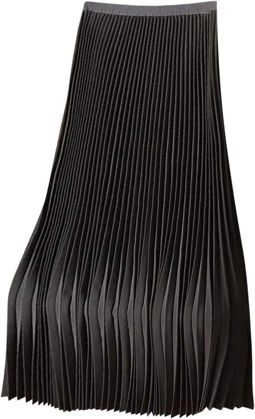 Skirt for Women Elastic Versatile High Waisted A-Line Satin Pleated Long Skirts Ladies Business Work Elegant Skirts