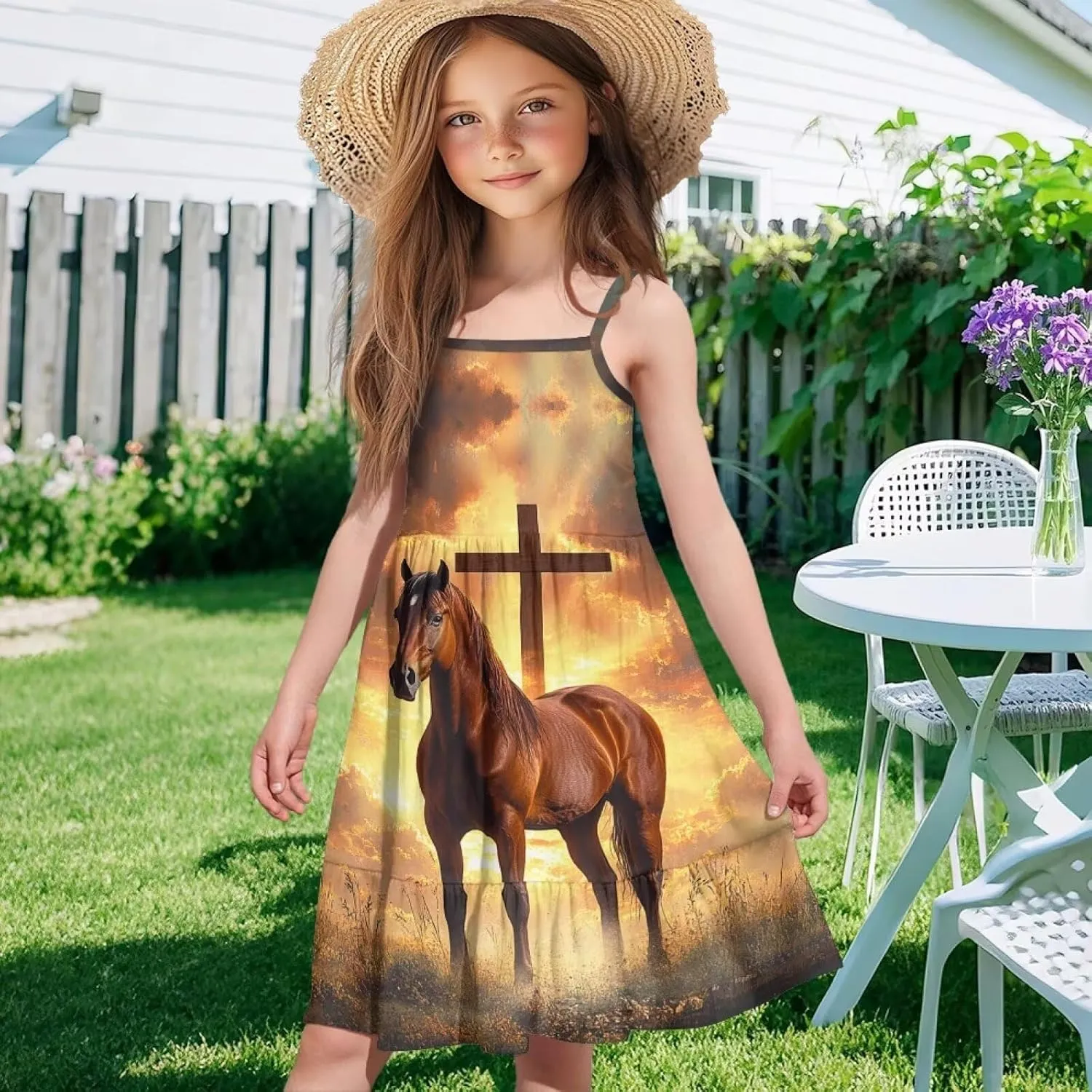 Spaghetti Strap Dresses for Girls 3-14Y Smocked Summer Flowy Dress