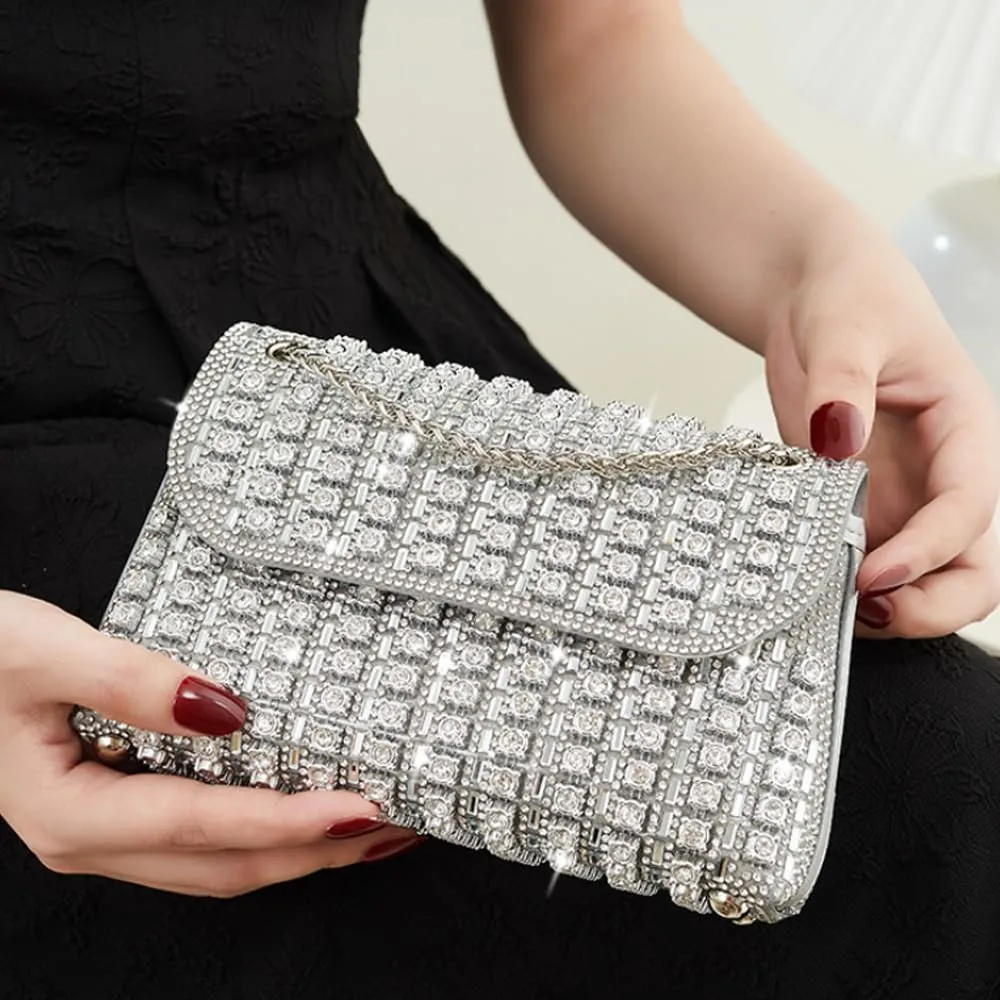 Sparkly Rhinestone Evening Bag for Women, Magnetic Closure Crossbody Shoulder Purse for Wedding Party Prom Dinner Clutch