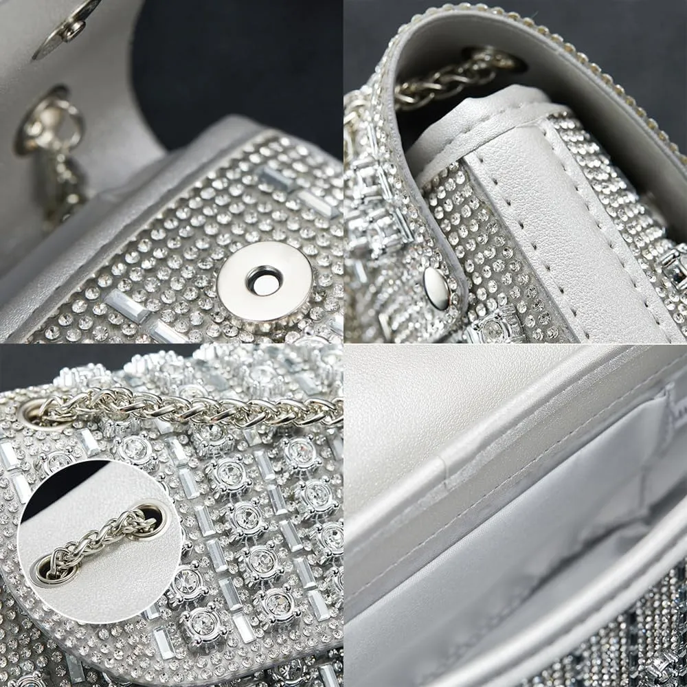 Sparkly Rhinestone Evening Bag for Women, Magnetic Closure Crossbody Shoulder Purse for Wedding Party Prom Dinner Clutch