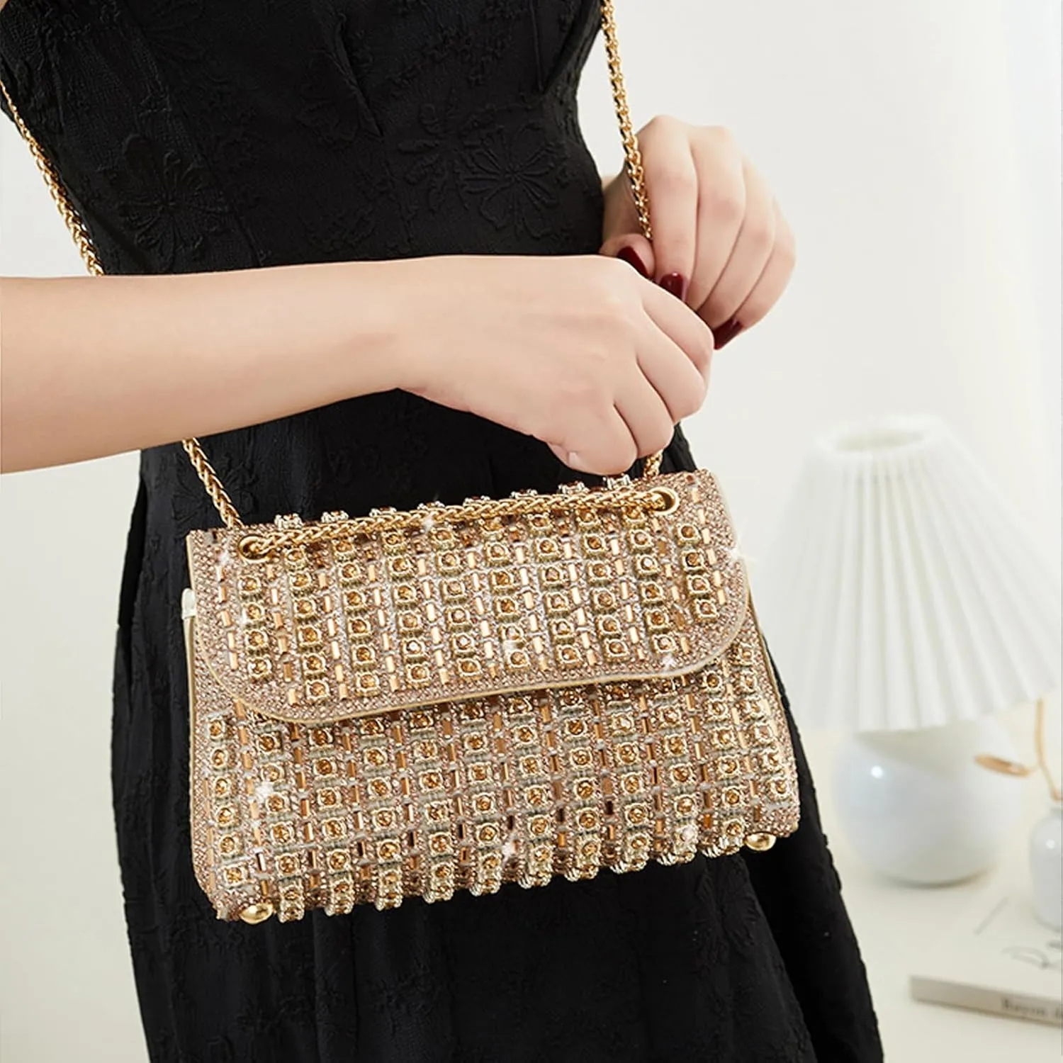 Sparkly Rhinestone Evening Bag for Women, Magnetic Closure Crossbody Shoulder Purse for Wedding Party Prom Dinner Clutch