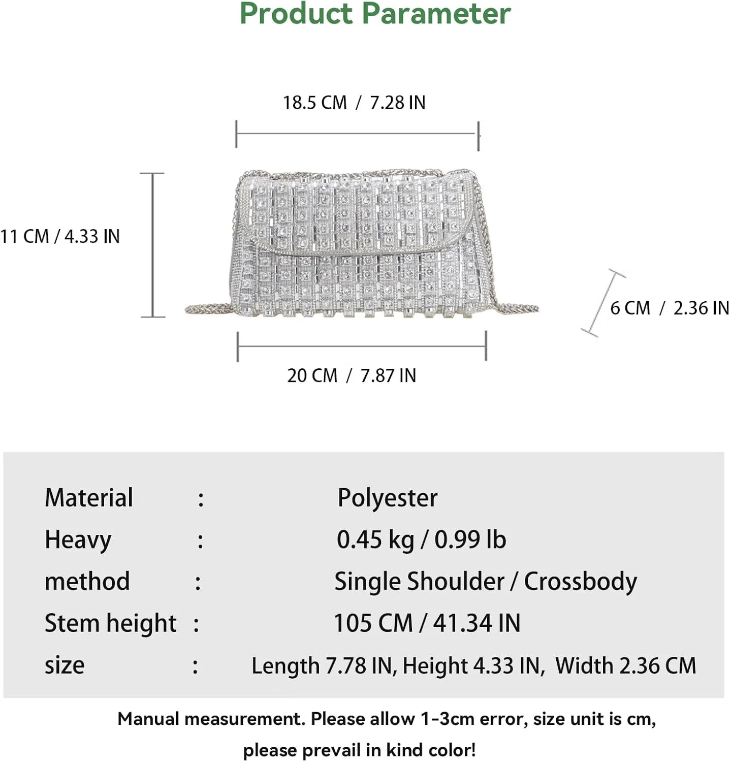 Sparkly Rhinestone Evening Bag for Women, Magnetic Closure Crossbody Shoulder Purse for Wedding Party Prom Dinner Clutch