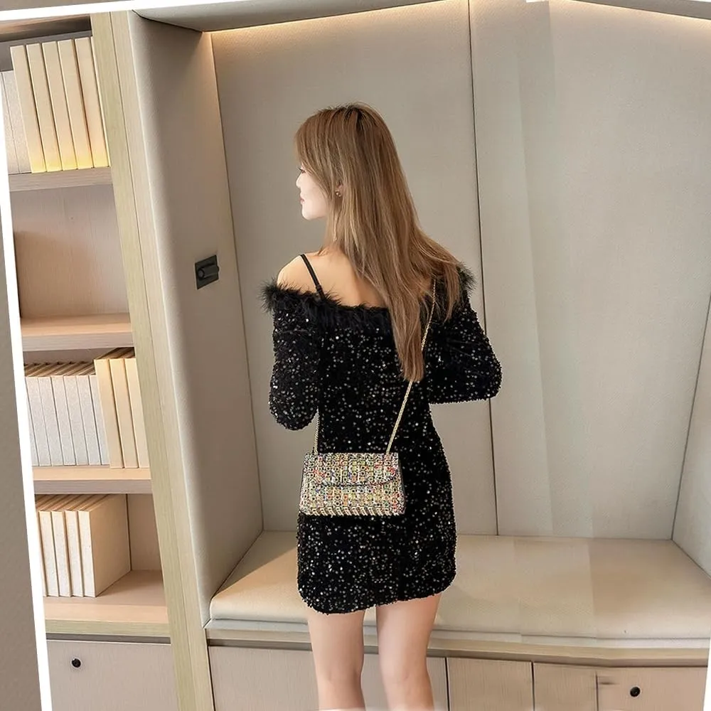 Sparkly Rhinestone Evening Bag for Women, Magnetic Closure Crossbody Shoulder Purse for Wedding Party Prom Dinner Clutch