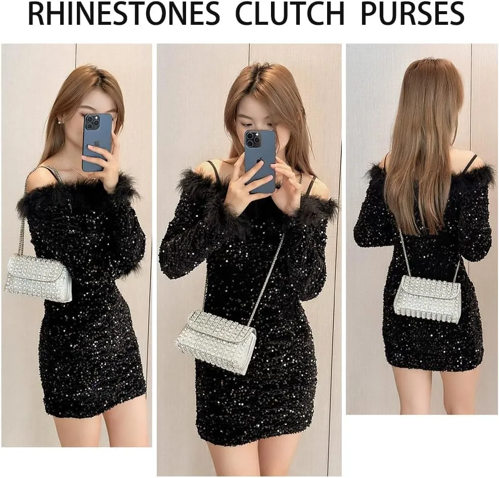 Sparkly Rhinestone Evening Bag for Women, Magnetic Closure Crossbody Shoulder Purse for Wedding Party Prom Dinner Clutch