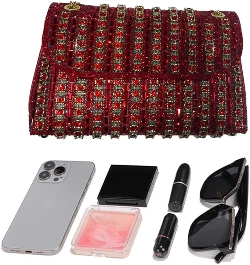 Sparkly Rhinestone Evening Bag for Women, Magnetic Closure Crossbody Shoulder Purse for Wedding Party Prom Dinner Clutch