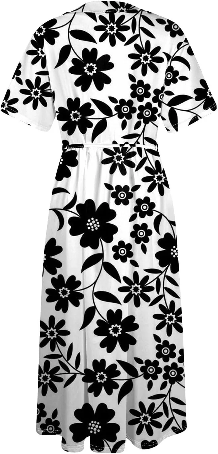 Spring Dresses for Women 2025 Maxi Dress Spring Summer Short Sleeve Tie Swing Swing