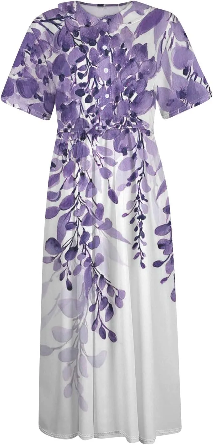Spring Dresses for Women 2025 Maxi Dress Spring Summer Short Sleeve Tie Swing Swing