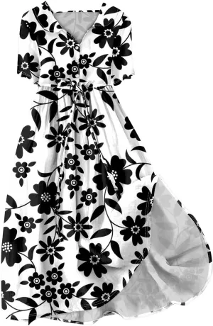Spring Dresses for Women 2025 Maxi Dress Spring Summer Short Sleeve Tie Swing Swing