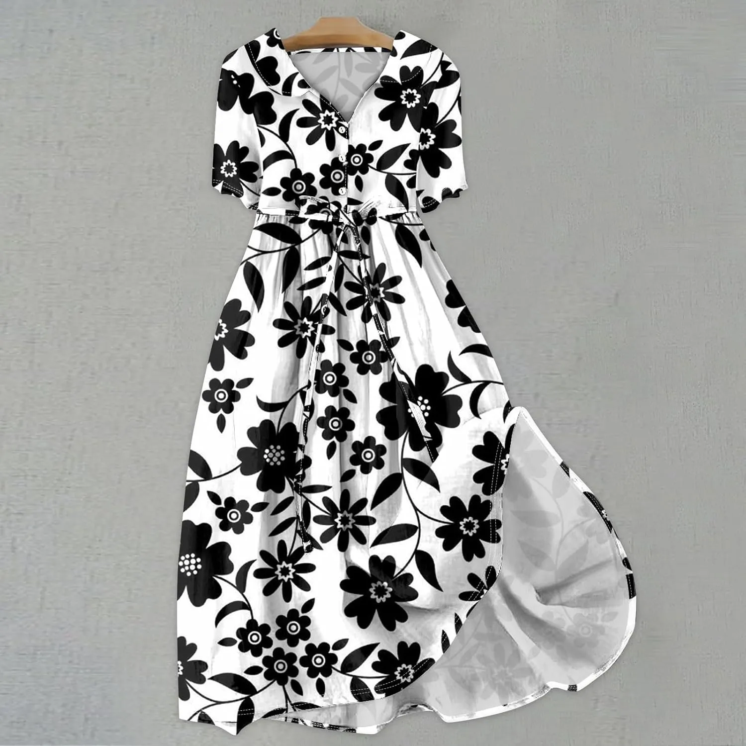 Spring Dresses for Women 2025 Maxi Dress Spring Summer Short Sleeve Tie Swing Swing
