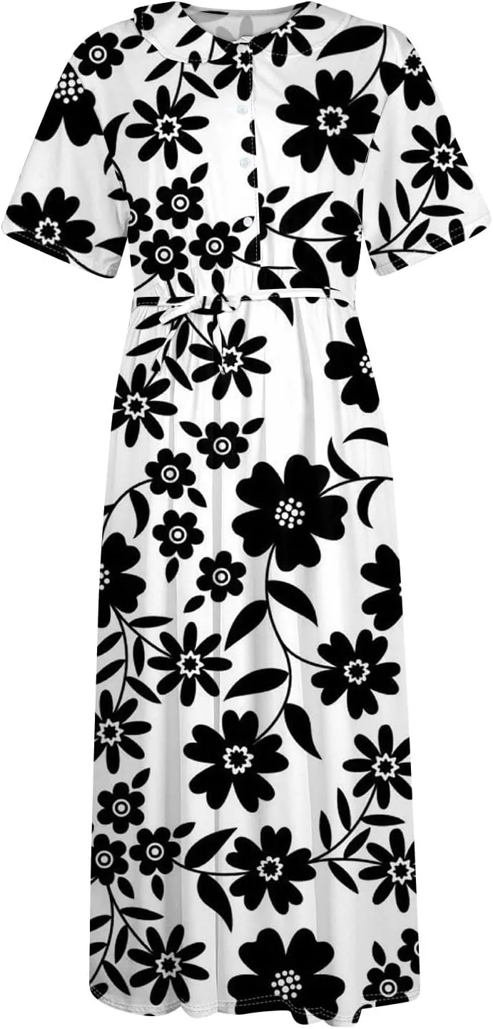 Spring Dresses for Women 2025 Maxi Dress Spring Summer Short Sleeve Tie Swing Swing