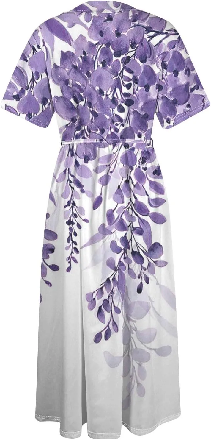 Spring Dresses for Women 2025 Maxi Dress Spring Summer Short Sleeve Tie Swing Swing