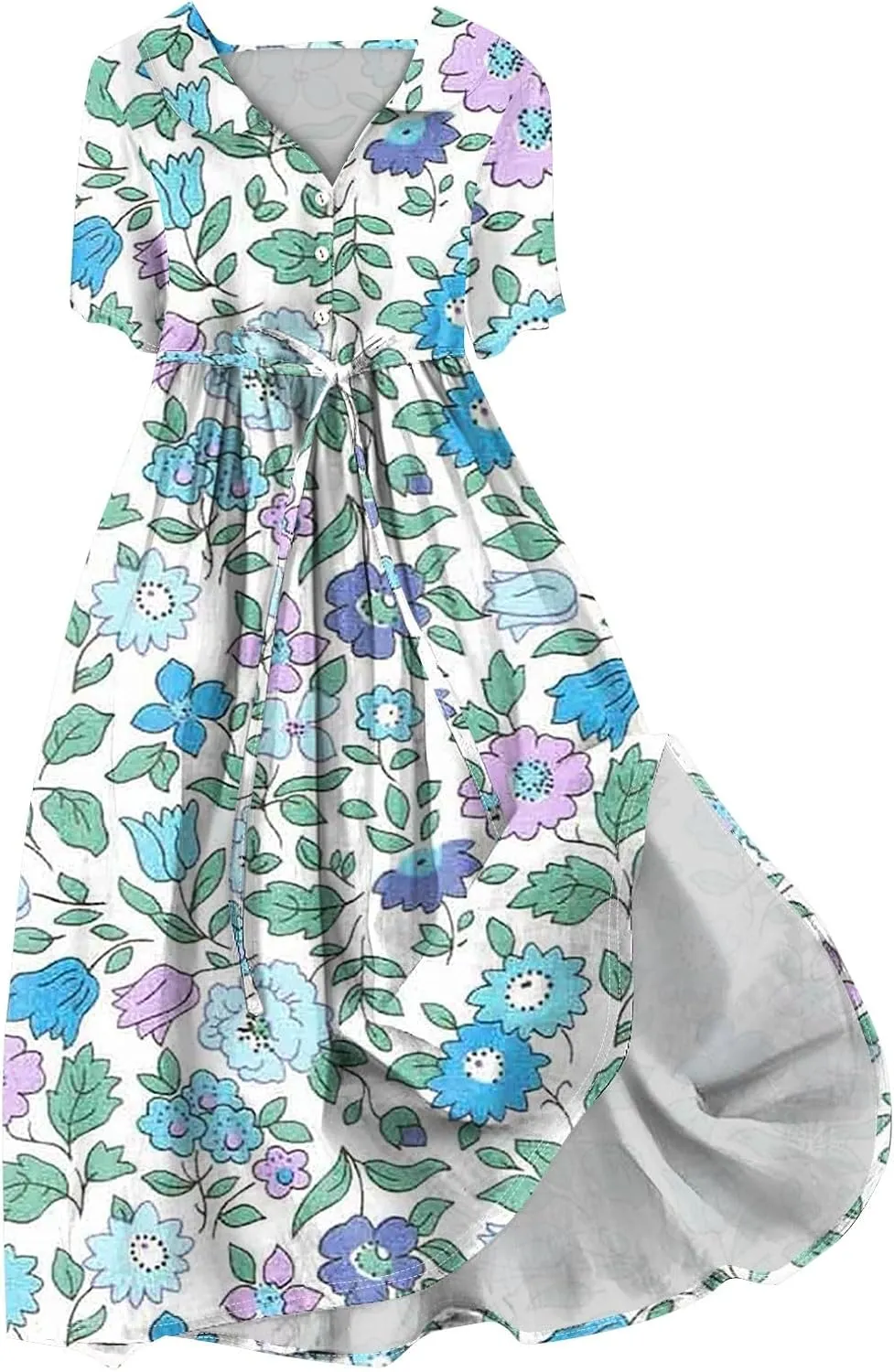 Spring Dresses for Women 2025 Spring Summer Tie Swing Flowy Button Front Tshirt