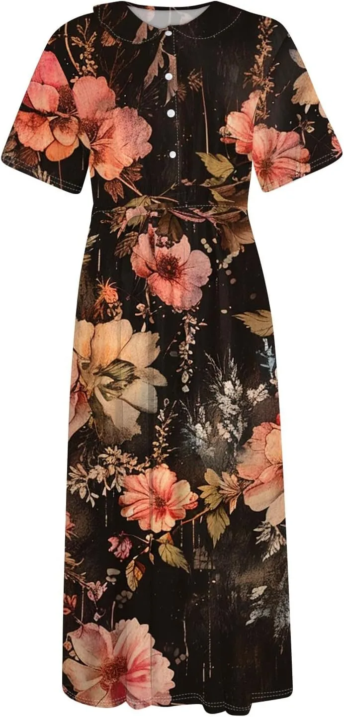 Spring Dresses for Women 2025 Spring Summer Tie Swing Flowy Button Front Tshirt