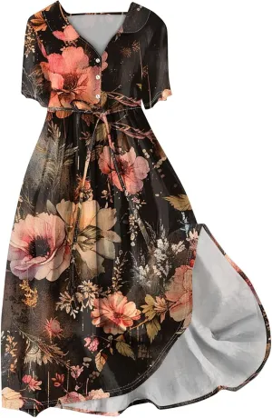 Spring Dresses for Women 2025 Spring Summer Tie Swing Flowy Button Front Tshirt
