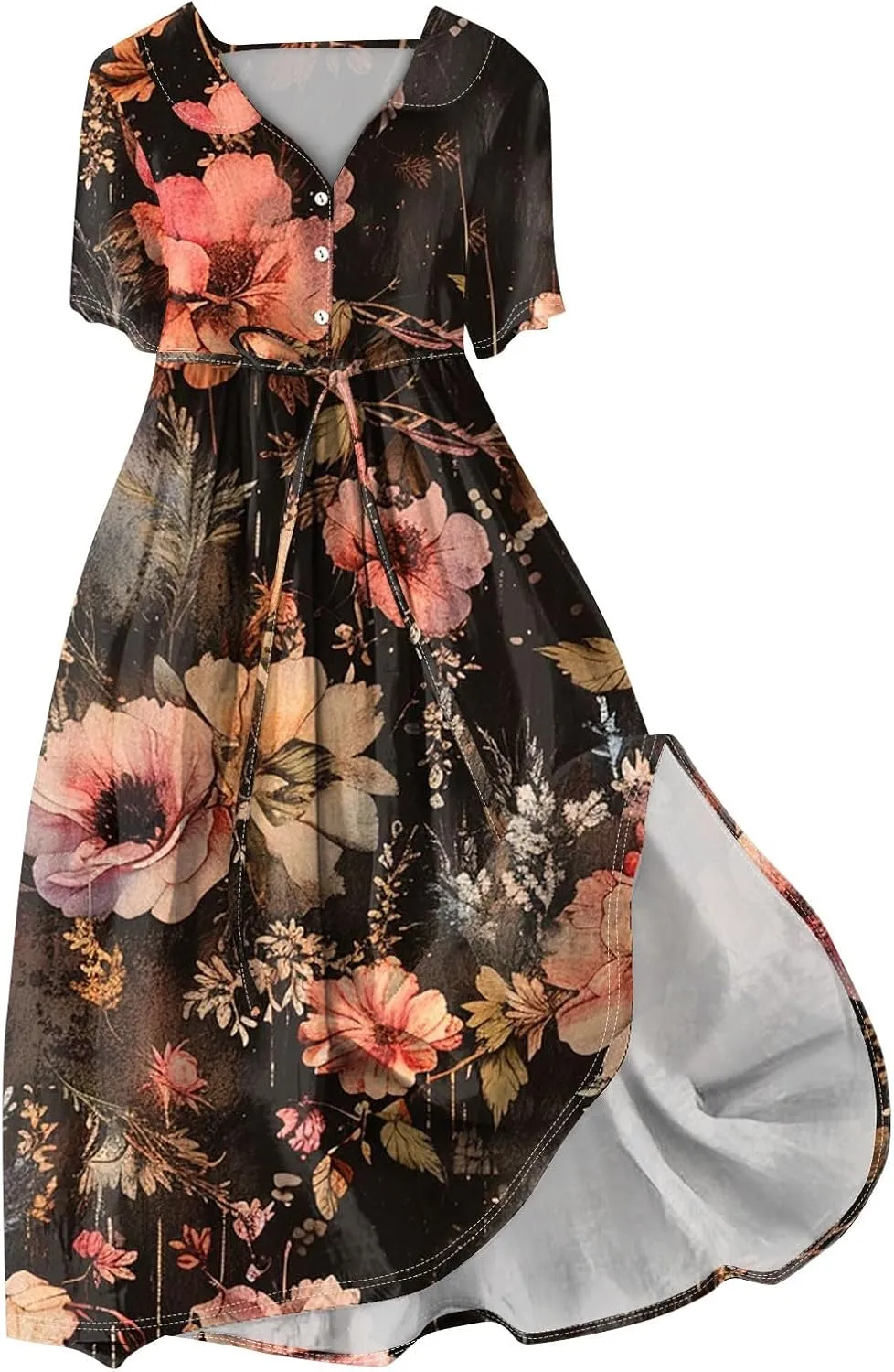 Spring Dresses for Women 2025 Spring Summer Tie Swing Flowy Button Front Tshirt