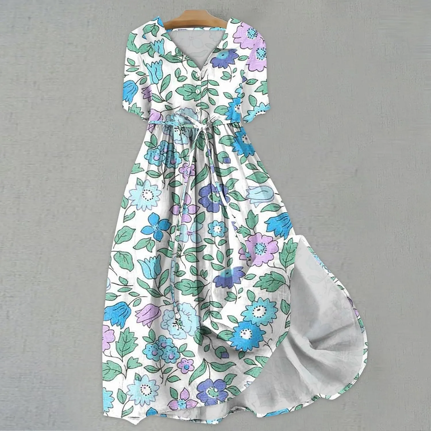Spring Dresses for Women 2025 Spring Summer Tie Swing Flowy Button Front Tshirt