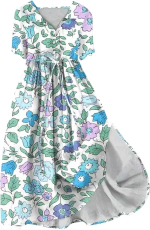 Spring Dresses for Women 2025 Spring Summer Tie Swing Flowy Button Front Tshirt