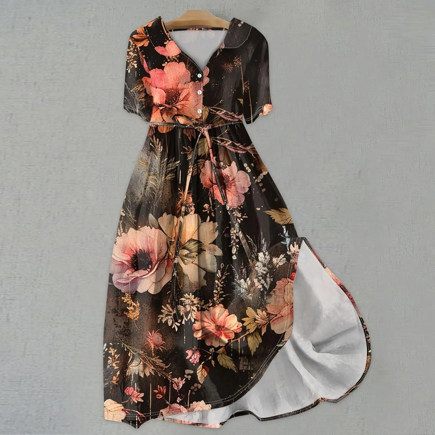 Spring Dresses for Women 2025 Spring Summer Tie Swing Flowy Button Front Tshirt
