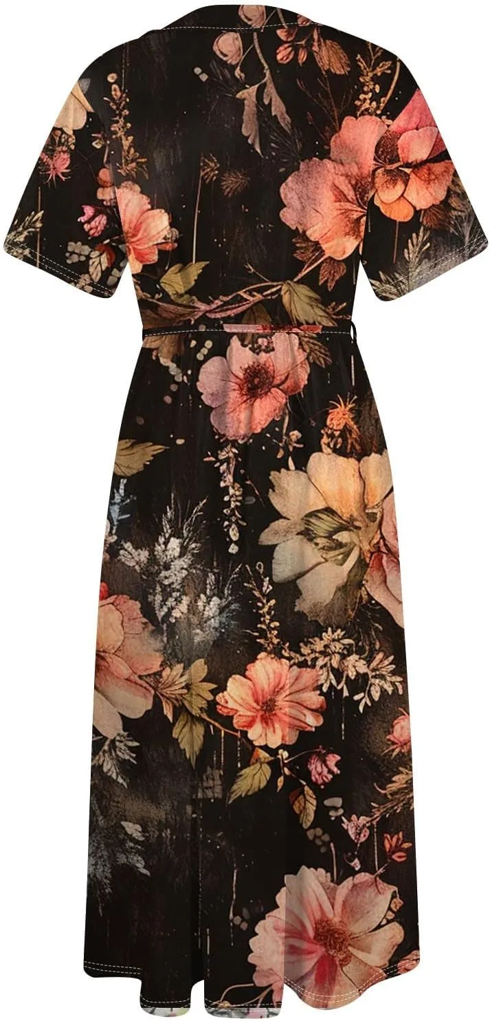 Spring Dresses for Women 2025 Spring Summer Tie Swing Flowy Button Front Tshirt