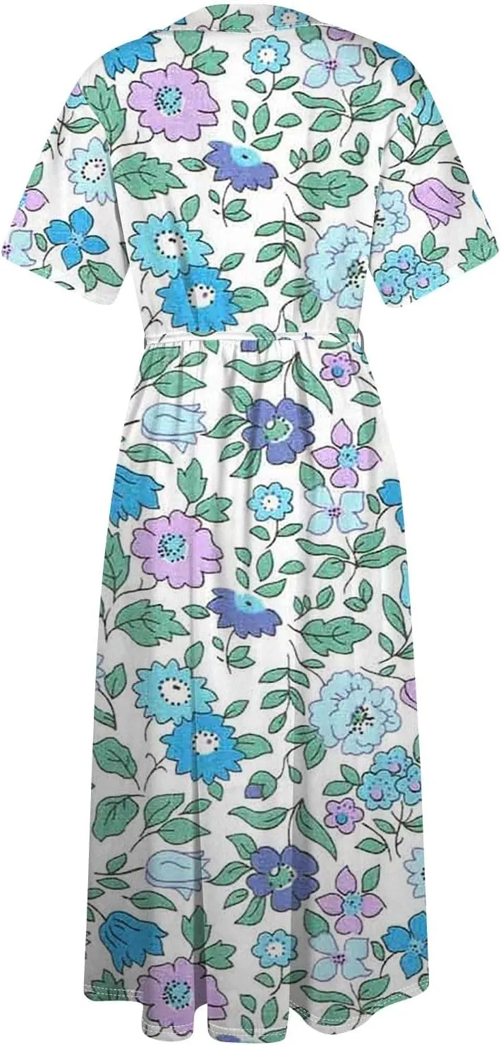 Spring Dresses for Women 2025 Spring Summer Tie Swing Flowy Button Front Tshirt