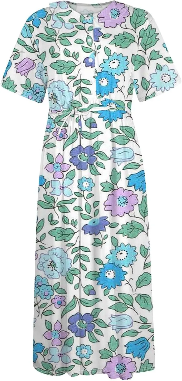 Spring Dresses for Women 2025 Spring Summer Tie Swing Flowy Button Front Tshirt
