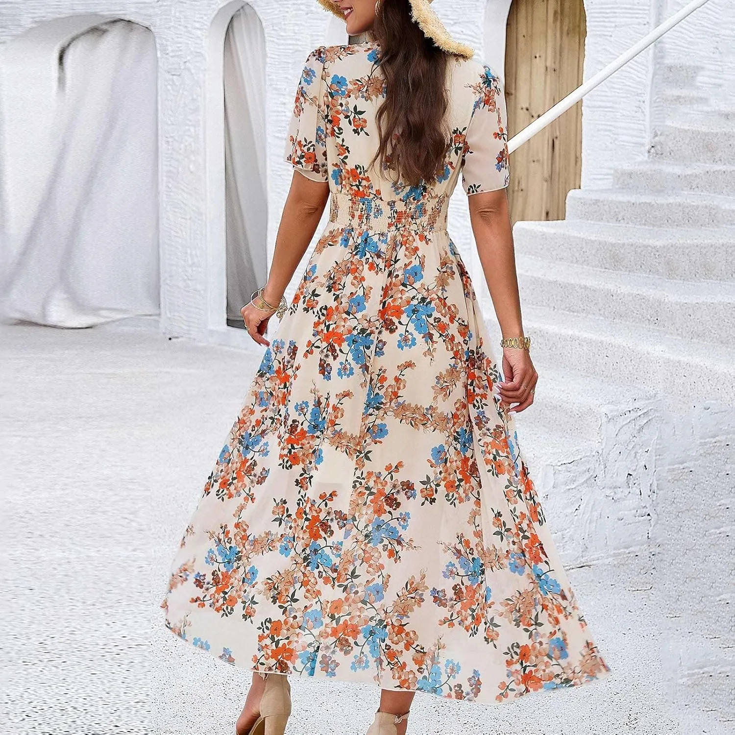Spring Dresses for Women 2025 Summer Dresses for Women 2025 Vacation with Sleeves Floral Print