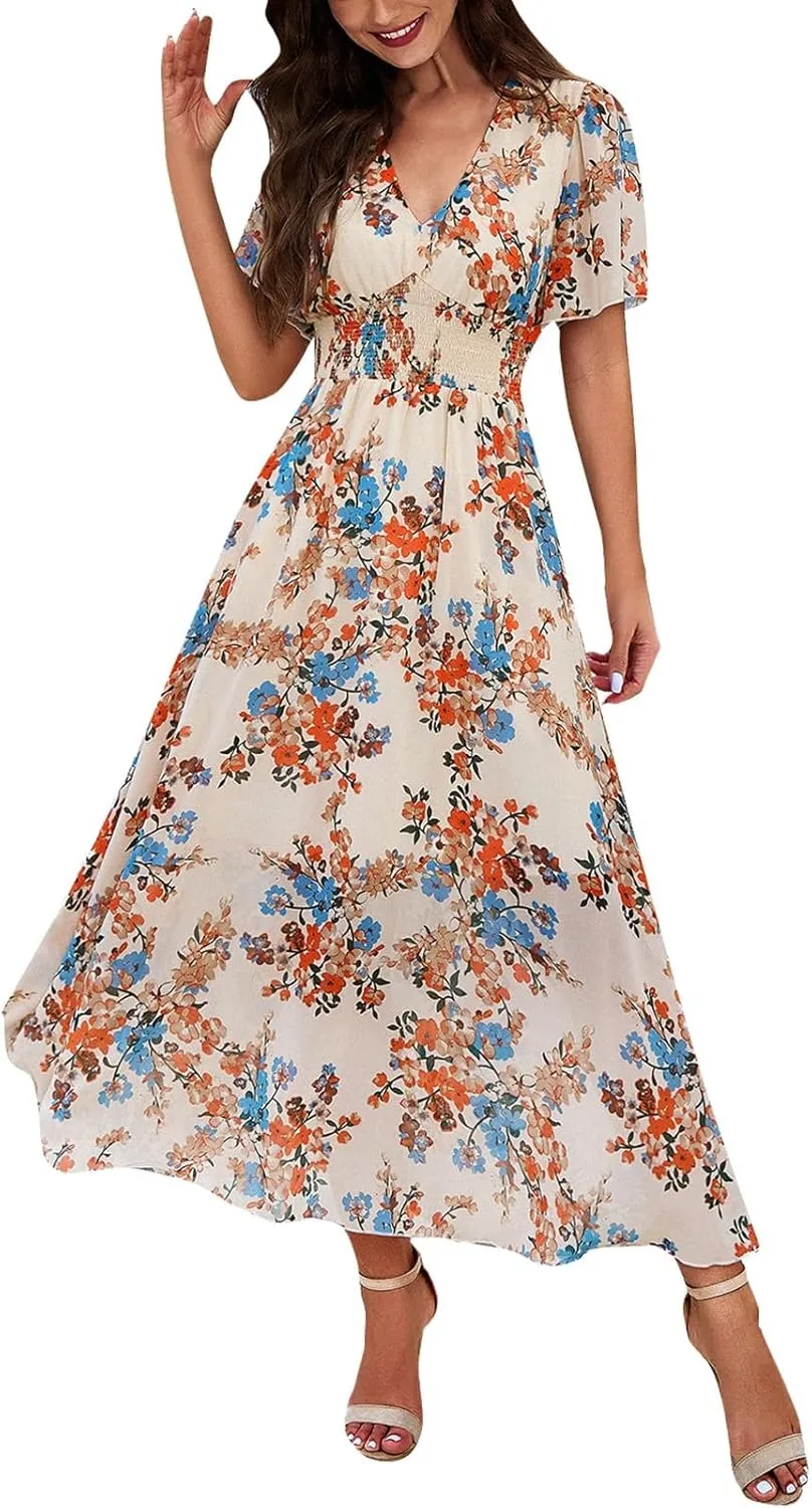 Spring Dresses for Women 2025 Summer Dresses for Women 2025 Vacation with Sleeves Floral Print