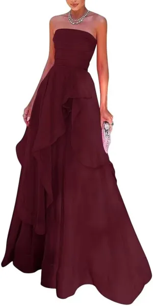 Strapless Chiffon Prom Dresses Sleeveless Pleats A Line Formal Evening Party Gowns for Women 2025